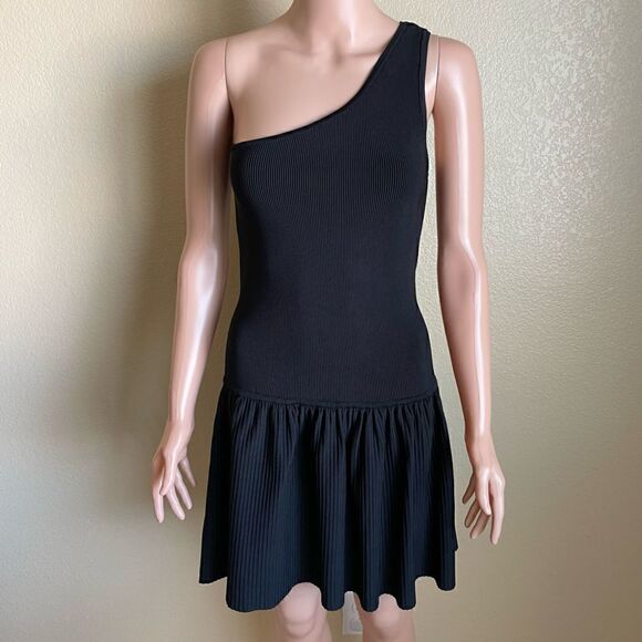 BCBGMaxazria One Shoulder Drop Waist Little Black Dress Size Large - Picture 1 of 8